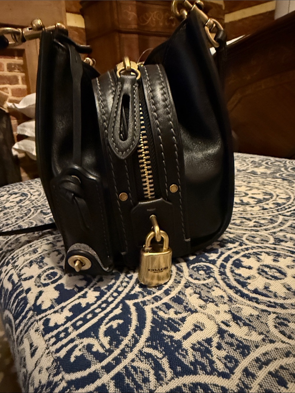 NEW****^Coach Rogue 34 Black Leather Shoulder Bag with Gold Accents - Picture 3 of 11